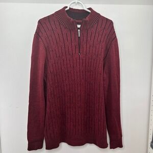 Tommy Bahama 1/4 Zip Sweater XL Men Cable Knit Cotton Casual Red